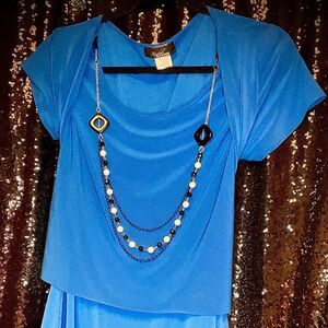 Blue‎ Women's Blouse with Necklace